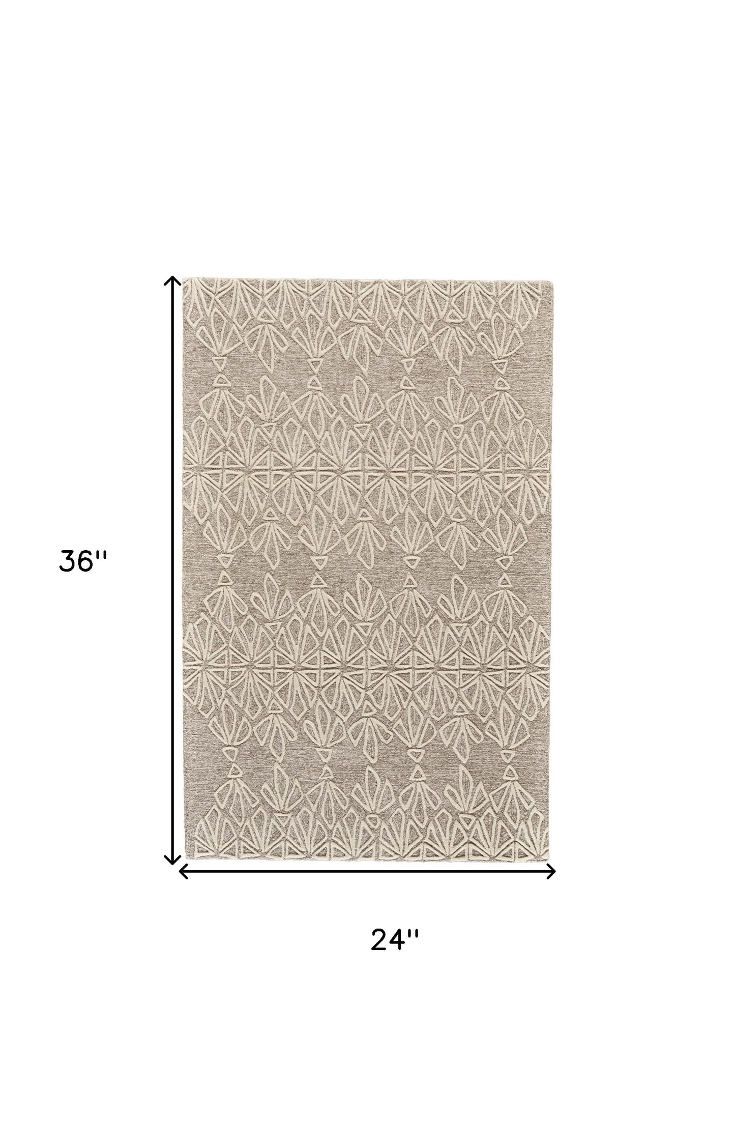 2' X 3' Tan And Ivory Wool Geometric Tufted Handmade Stain Resistant Area Rug