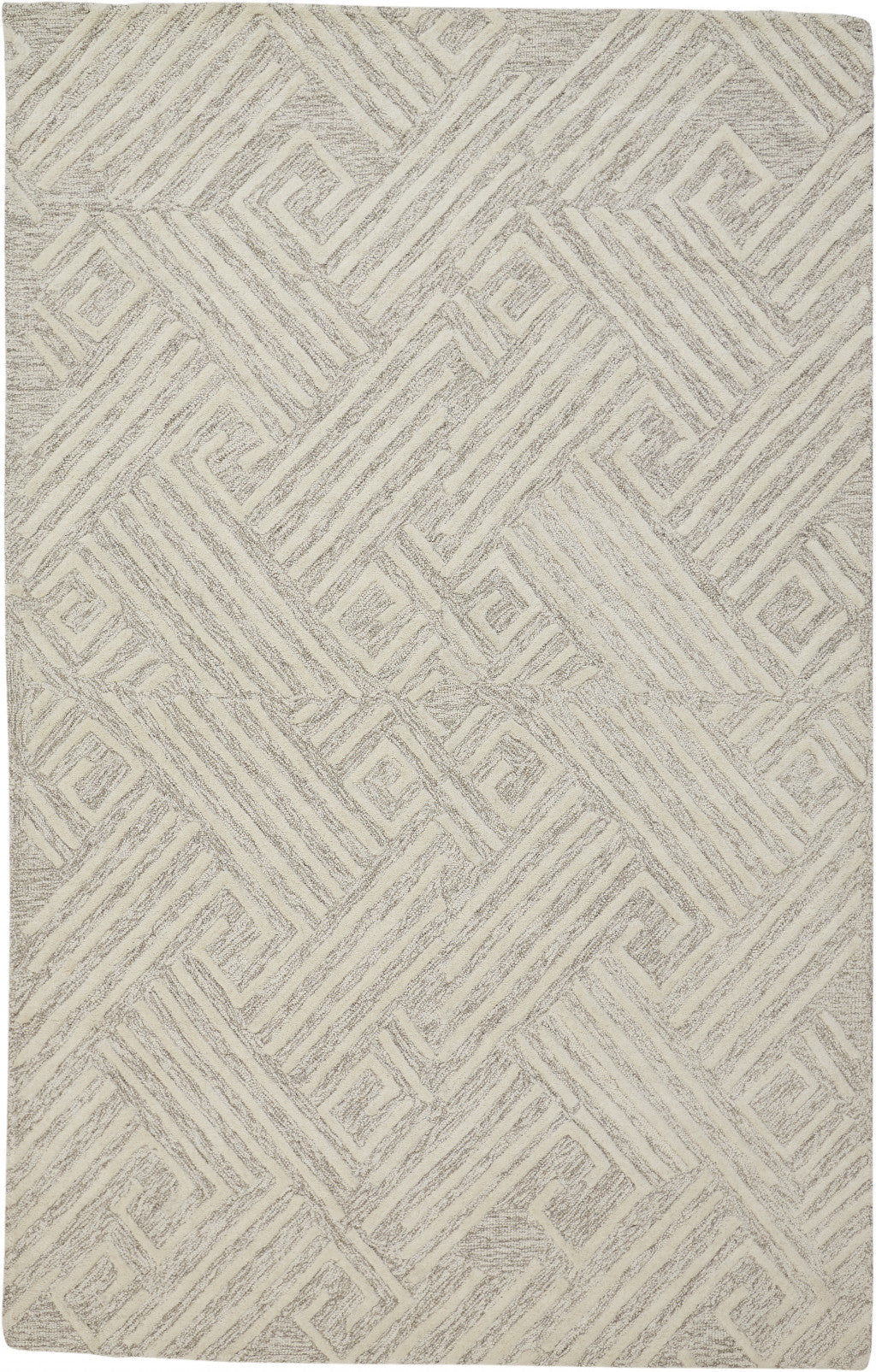 8' X 11' Tan And Ivory Wool Geometric Tufted Handmade Stain Resistant Area Rug