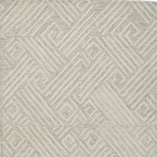 8' X 11' Tan And Ivory Wool Geometric Tufted Handmade Stain Resistant Area Rug