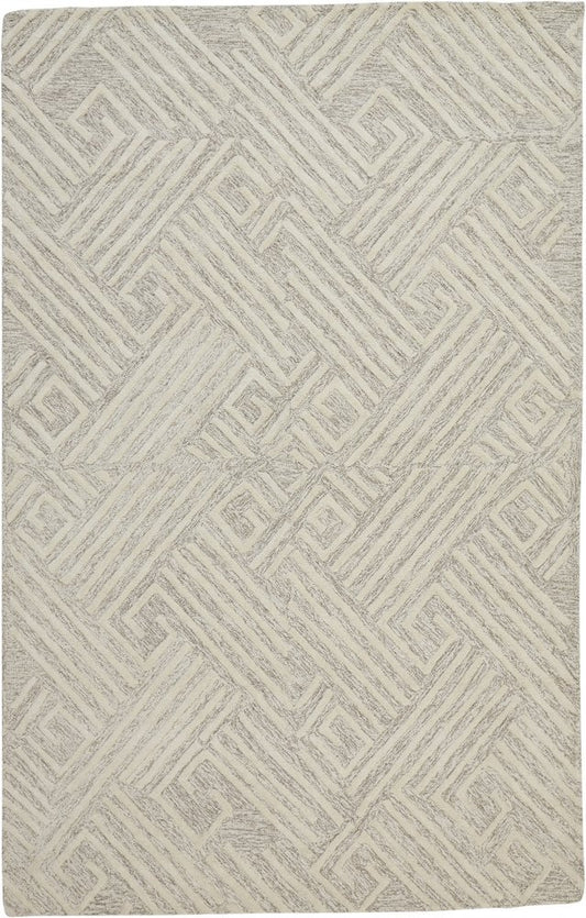 4' X 6' Tan And Ivory Wool Geometric Tufted Handmade Stain Resistant Area Rug