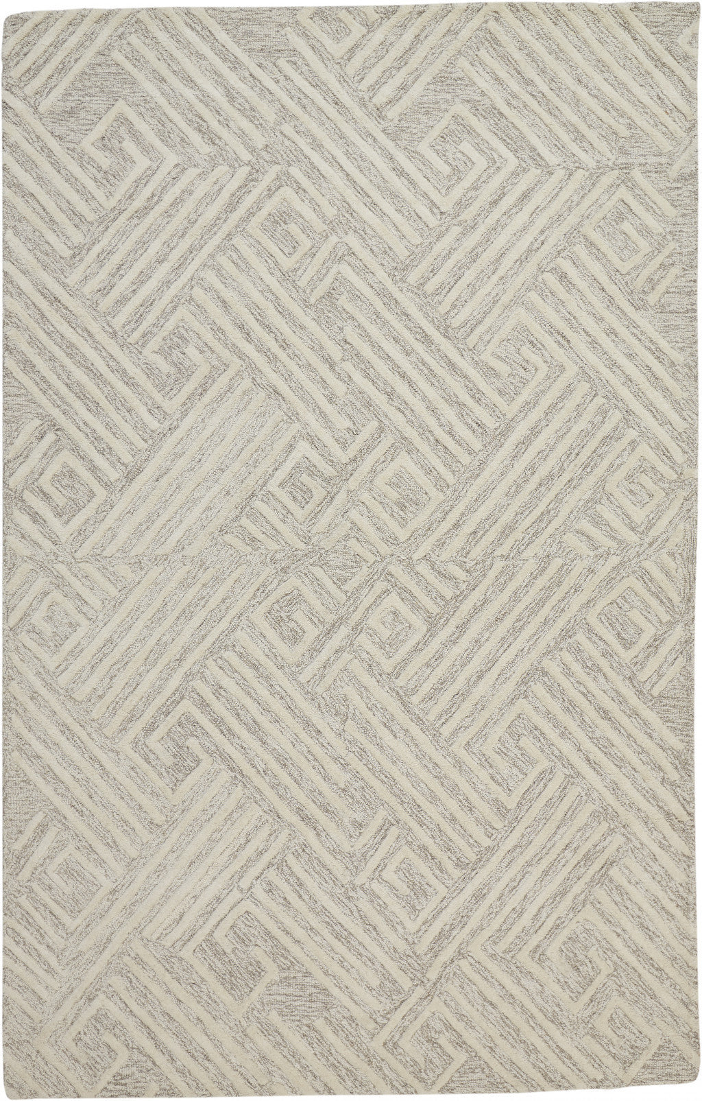 8' X 11' Tan And Ivory Wool Geometric Tufted Handmade Stain Resistant Area Rug