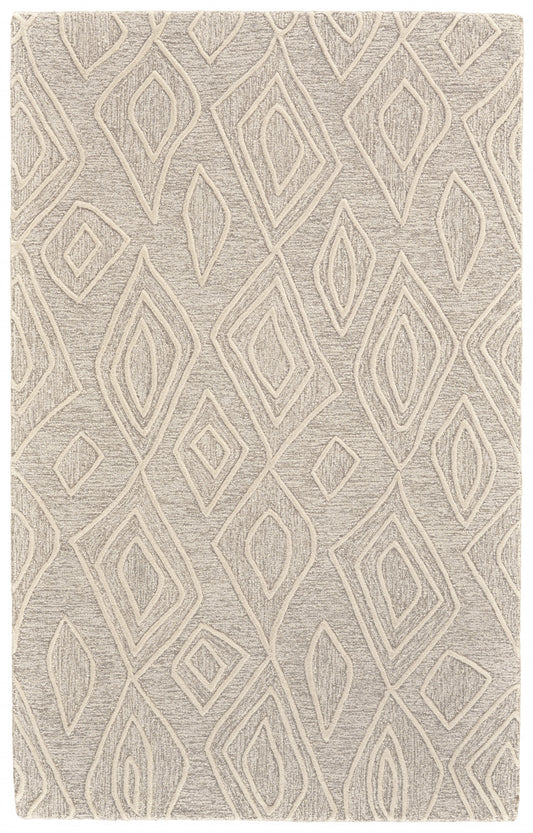 5' X 8' Tan And Ivory Wool Geometric Tufted Handmade Stain Resistant Area Rug