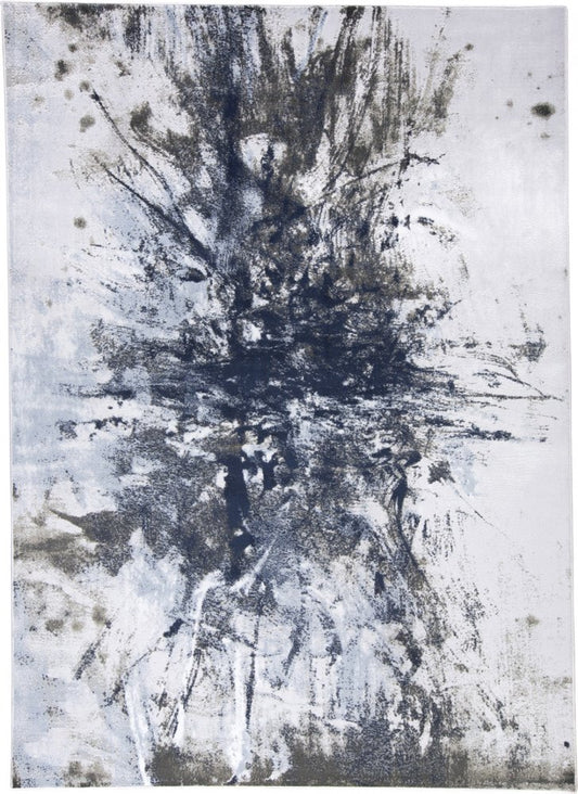 8' Blue Gray And White Abstract Stain Resistant Runner Rug