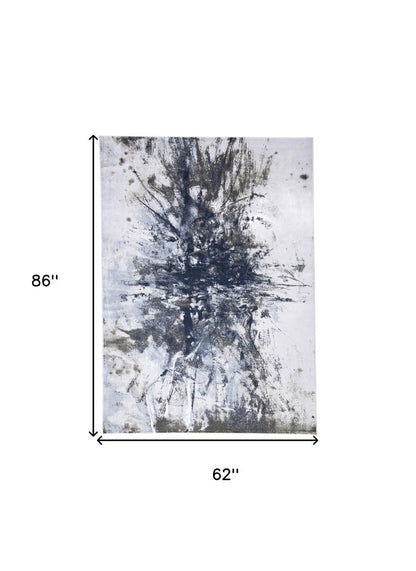 8' Blue Gray And White Abstract Stain Resistant Runner Rug