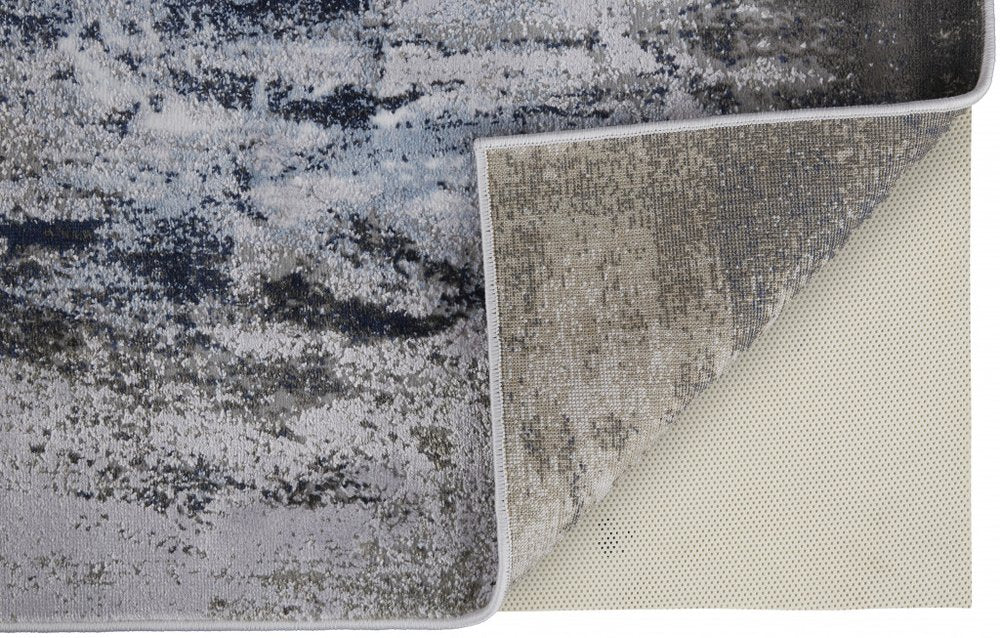 8' Blue Gray And White Abstract Stain Resistant Runner Rug