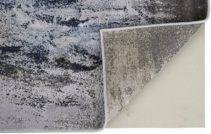 8' Blue Gray And White Abstract Stain Resistant Runner Rug