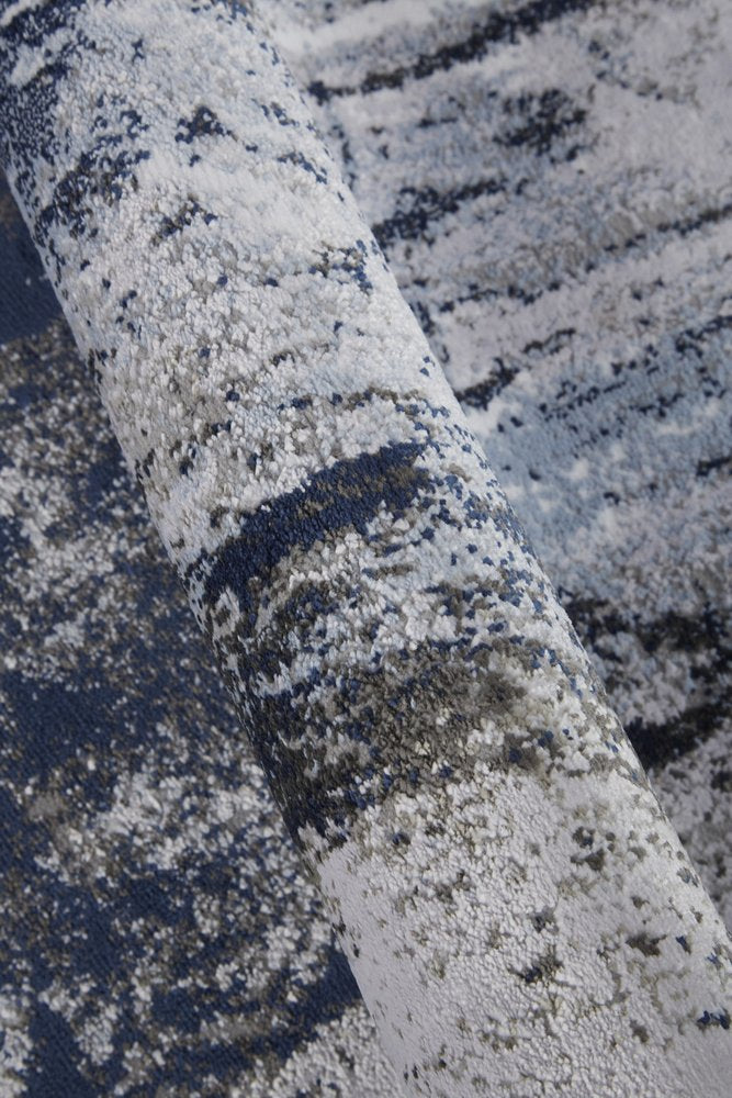 8' Blue Gray And White Abstract Stain Resistant Runner Rug