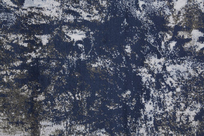 8' Blue Gray And White Abstract Stain Resistant Runner Rug
