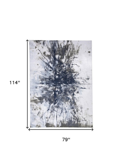 8' Blue Gray And White Abstract Stain Resistant Runner Rug