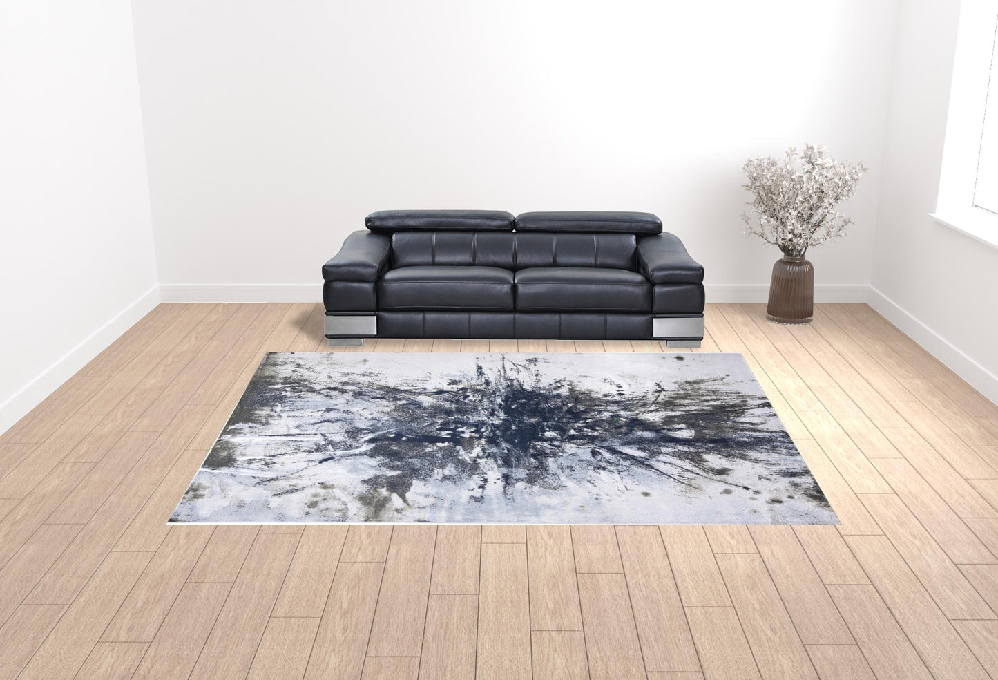 7' X 10' Blue Gray And White Abstract Stain Resistant Area Rug