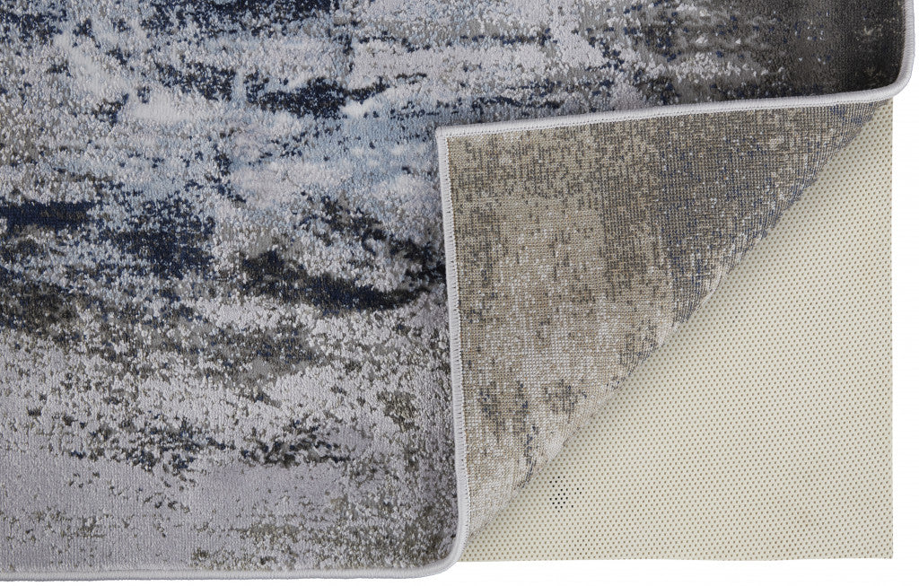 5' X 7' Blue Gray And White Abstract Stain Resistant Area Rug