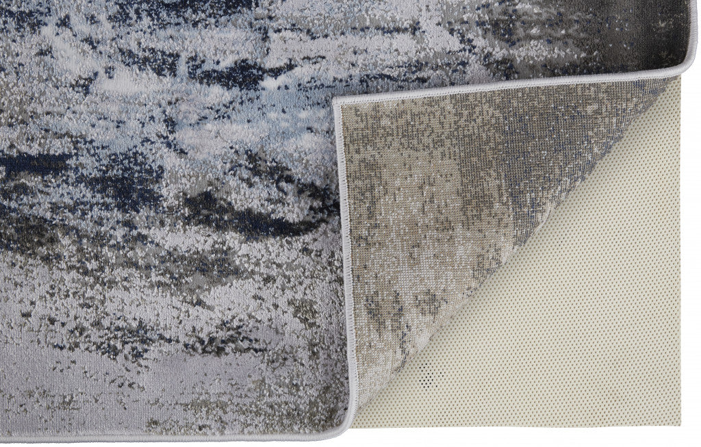 7' X 10' Blue Gray And White Abstract Stain Resistant Area Rug