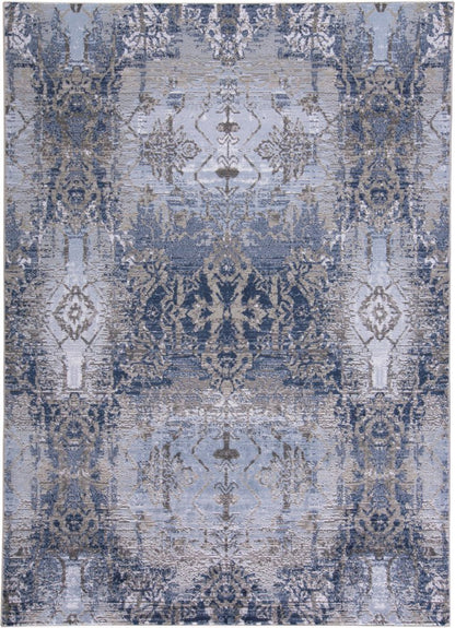 5' X 7' Blue Gray And Taupe Abstract Stain Resistant Area Rug