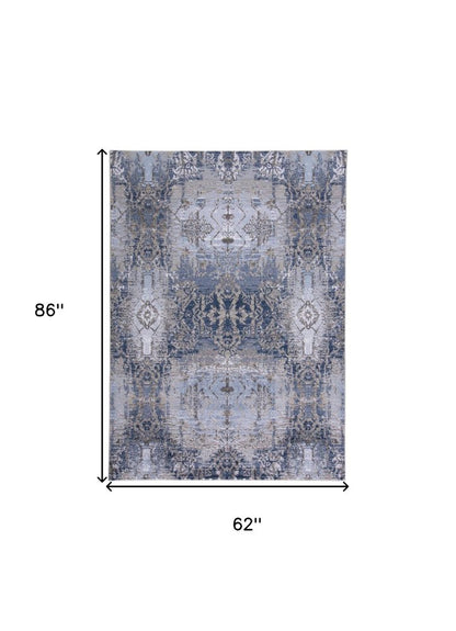 8' Blue Gray And Taupe Abstract Stain Resistant Runner Rug