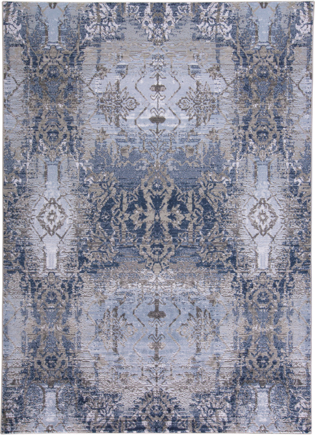 7' X 10' Blue Gray And Taupe Abstract Stain Resistant Area Rug