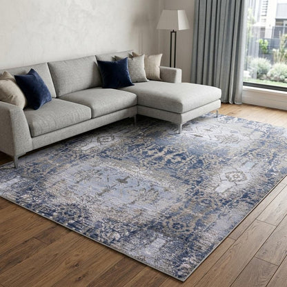 5' X 7' Blue Gray And Taupe Abstract Stain Resistant Area Rug