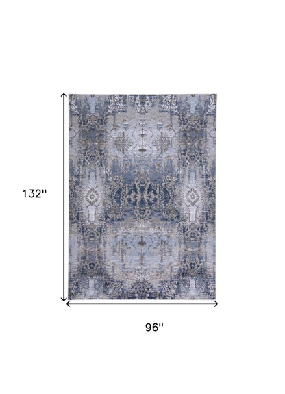 8' Blue Gray And Taupe Abstract Stain Resistant Runner Rug