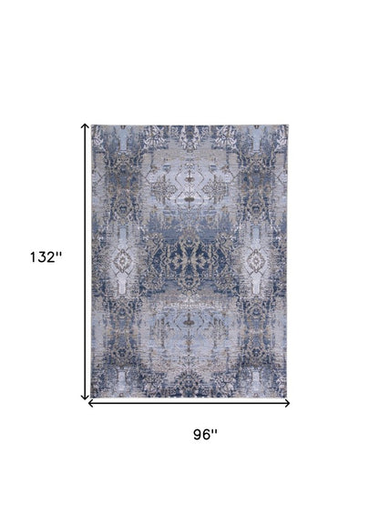 10' X 14' Blue Gray And Taupe Abstract Stain Resistant Area Rug