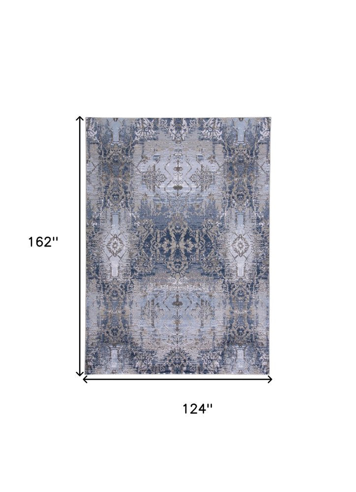 10' X 14' Blue Gray And Taupe Abstract Stain Resistant Area Rug