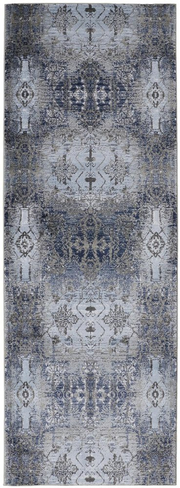 8' Blue Gray And Taupe Abstract Stain Resistant Runner Rug