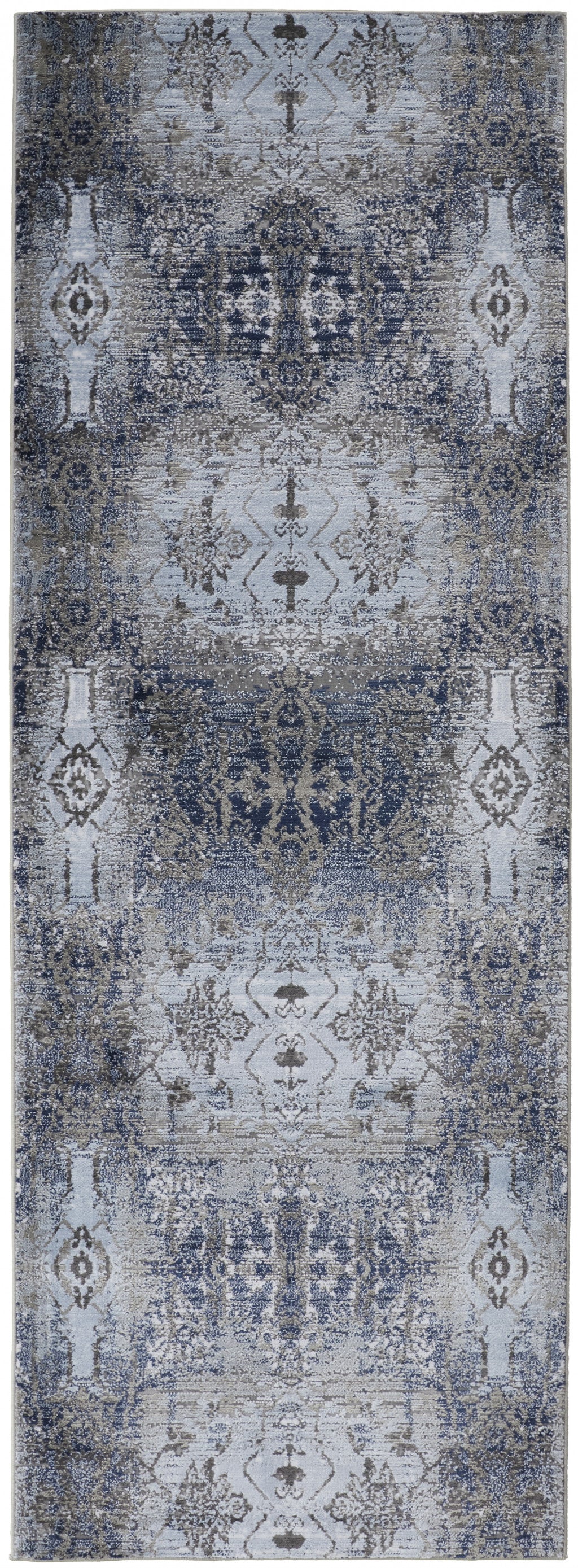 7' X 10' Blue Gray And Taupe Abstract Stain Resistant Area Rug