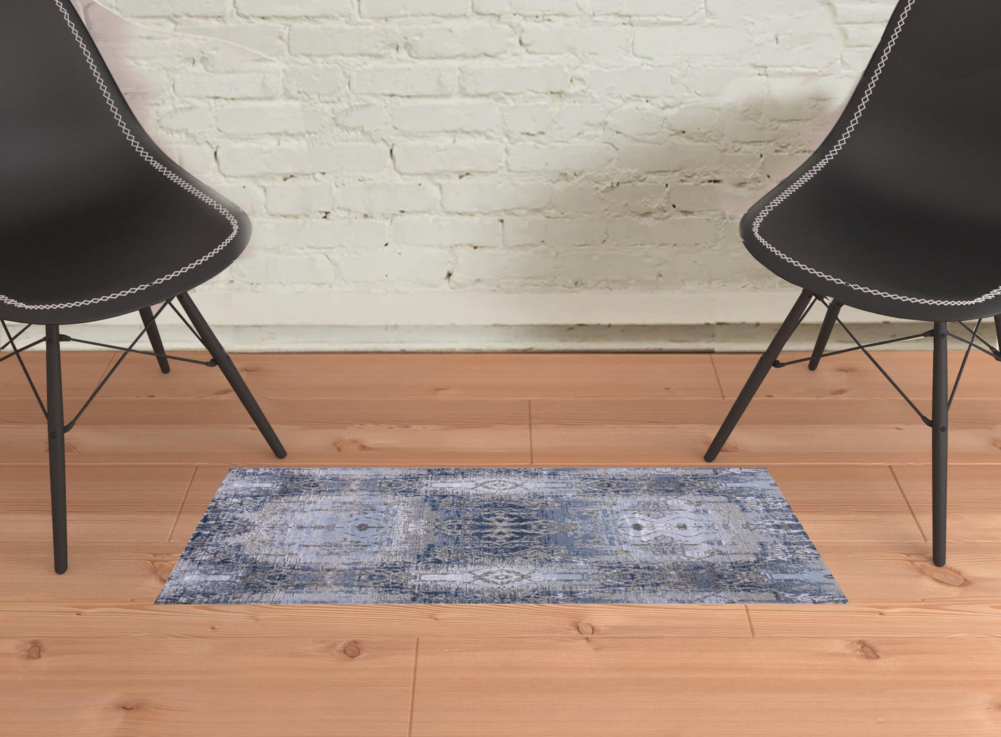 7' X 10' Blue Gray And Taupe Abstract Stain Resistant Area Rug