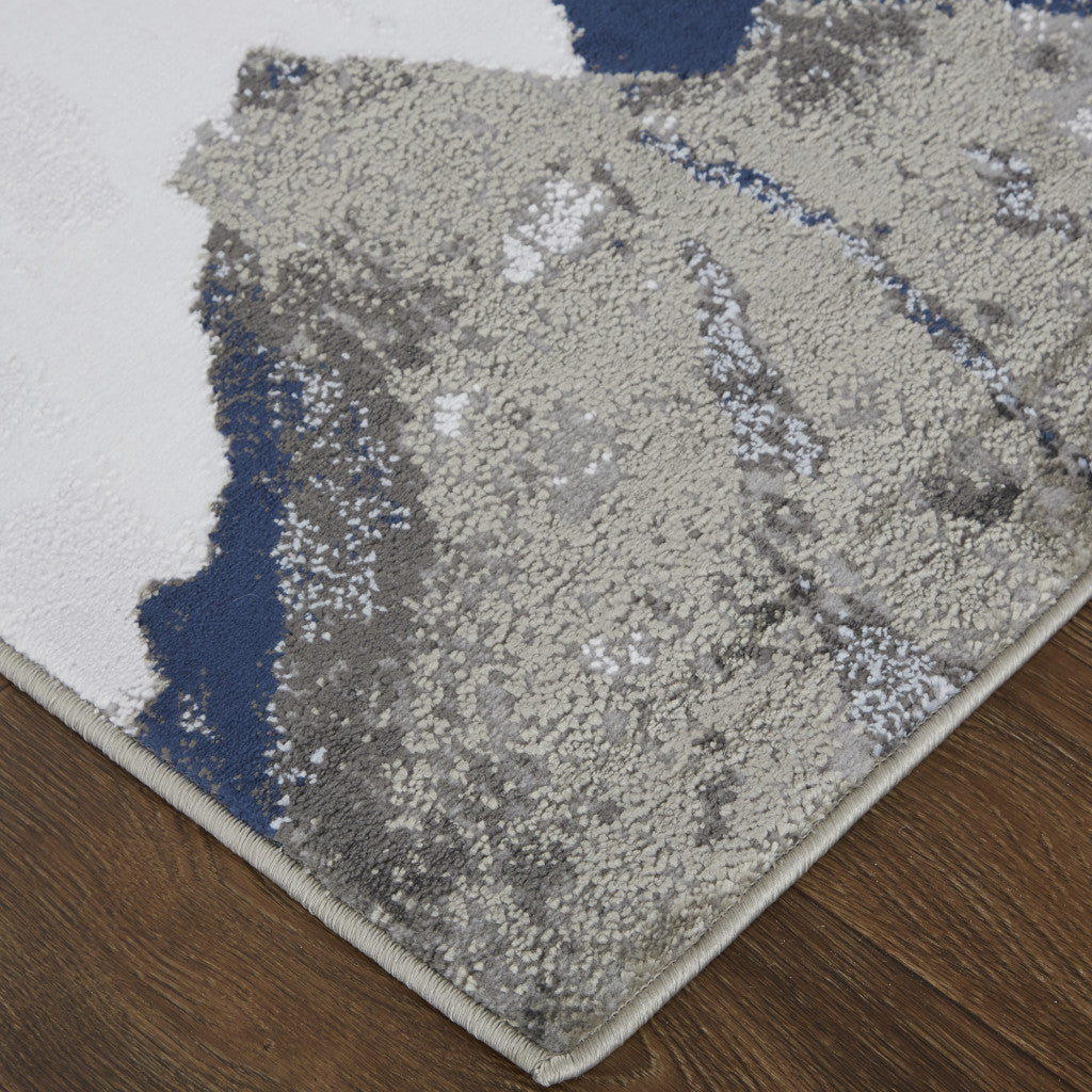 8' X 11' Blue Gray And White Abstract Area Rug