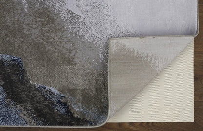 8' Blue Gray And White Abstract Runner Rug