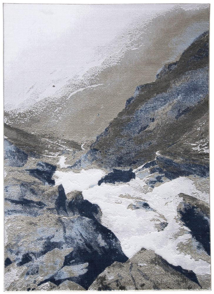 8' Blue Gray And White Abstract Runner Rug