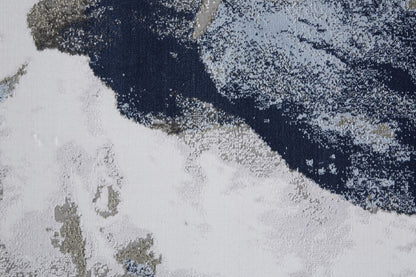 8' Blue Gray And White Abstract Runner Rug