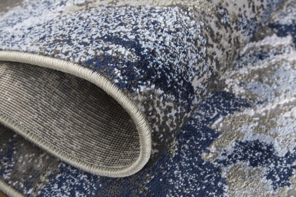 8' Blue Gray And White Abstract Runner Rug