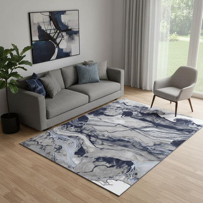 5' X 7' Blue Gray And Ivory Abstract Power Loom Stain Resistant Area Rug