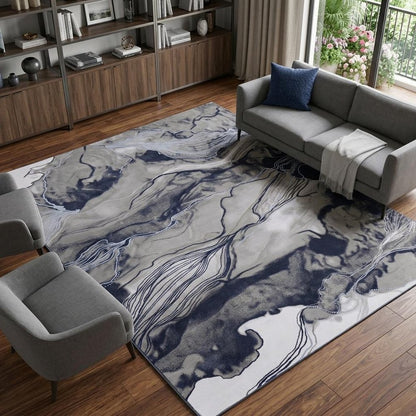 5' X 7' Blue Gray And Ivory Abstract Power Loom Stain Resistant Area Rug