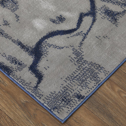 8' Blue Gray And Ivory Abstract Power Loom Runner Rug
