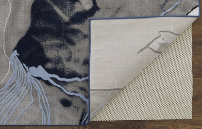 8' Blue Gray And Ivory Abstract Power Loom Runner Rug
