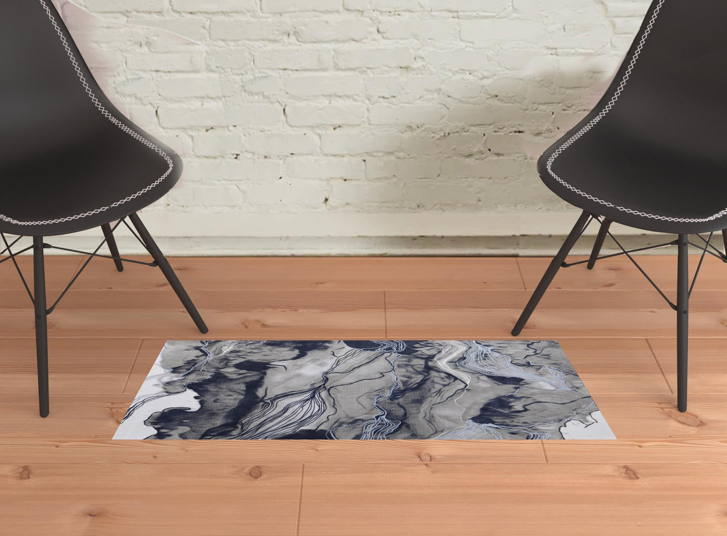 2' X 3' Blue Gray And Ivory Abstract Power Loom Stain Resistant Area Rug