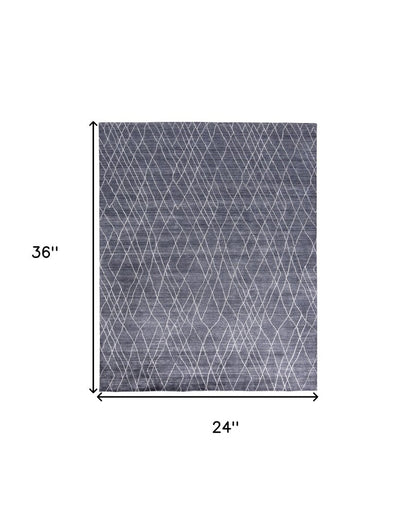 2' X 3' Blue and Ivory Abstract Hand Woven Area Rug