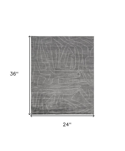 2' X 3' Gray and Ivory Abstract Hand Woven Area Rug