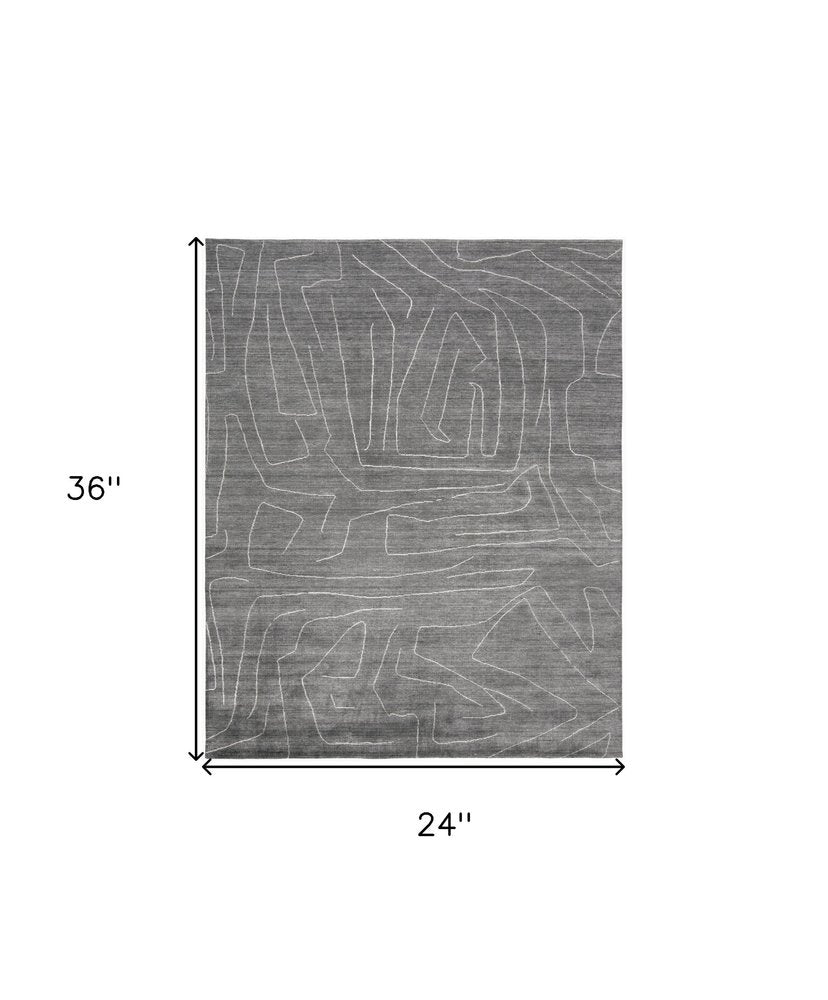 2' X 3' Gray and Ivory Abstract Hand Woven Area Rug