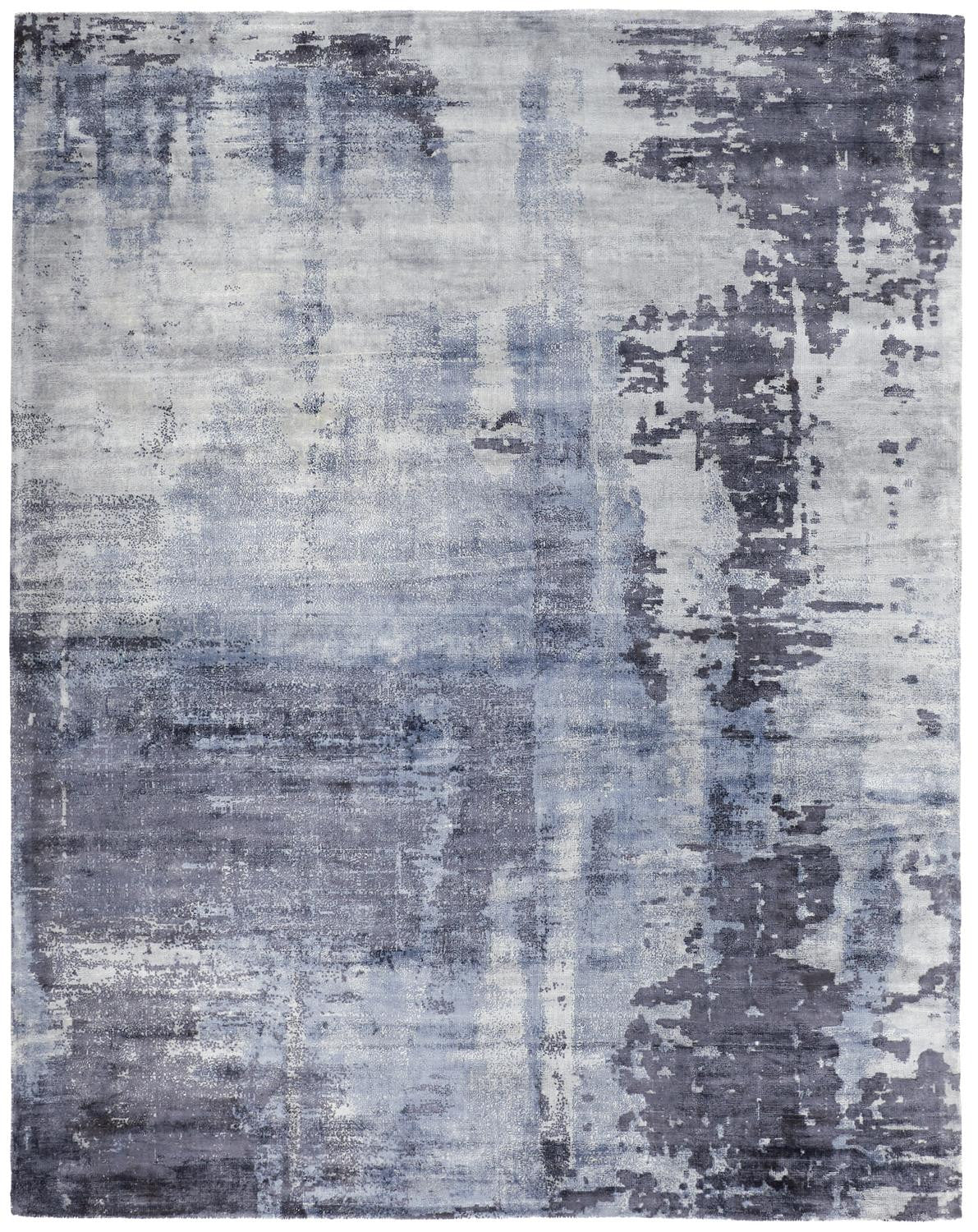 9' X 12' Blue Gray And Ivory Abstract Hand Woven Area Rug