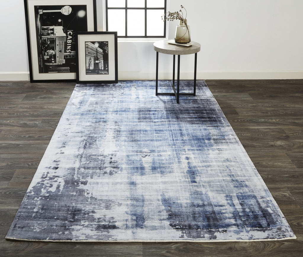 9' X 12' Blue Gray And Ivory Abstract Hand Woven Area Rug