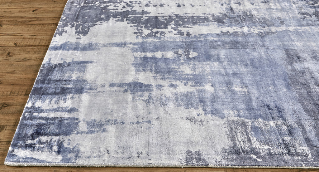 9' X 12' Blue Gray And Ivory Abstract Hand Woven Area Rug