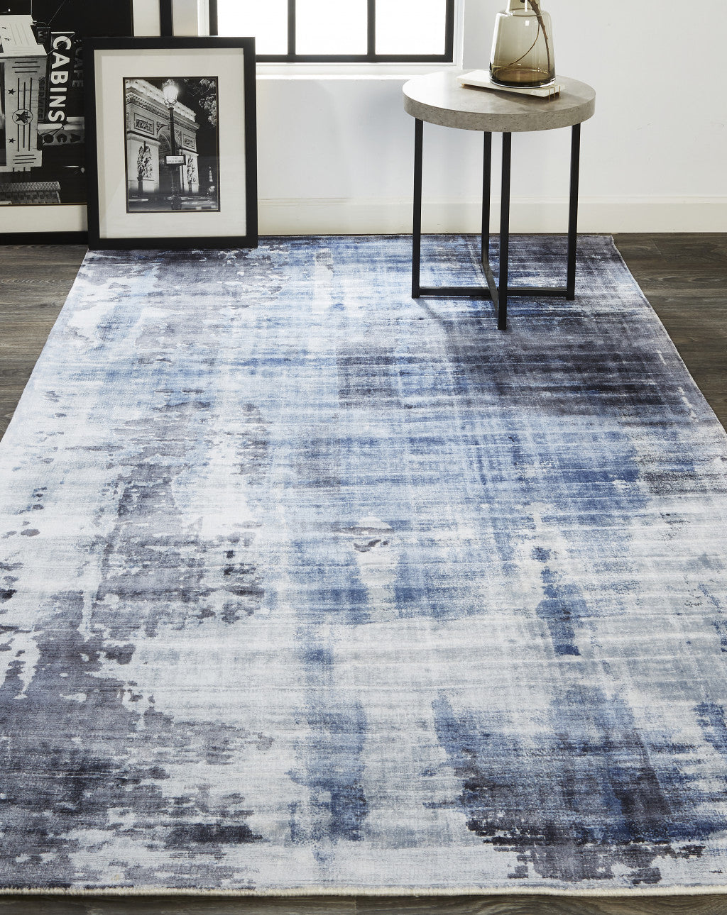 9' X 12' Blue Gray And Ivory Abstract Hand Woven Area Rug