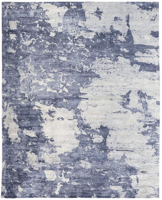 8' X 10' Blue Gray And Ivory Abstract Hand Woven Area Rug