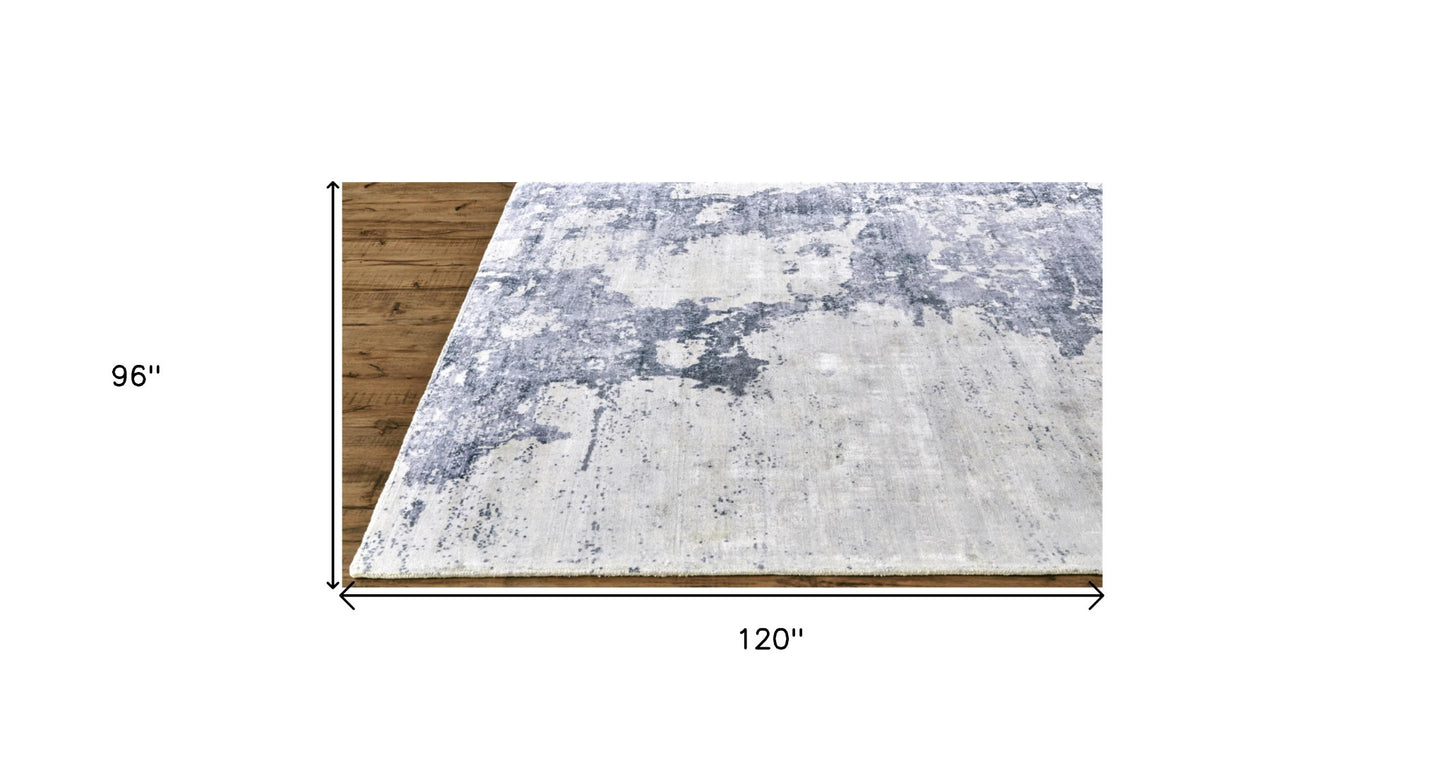 8' X 10' Blue Gray And Ivory Abstract Hand Woven Area Rug