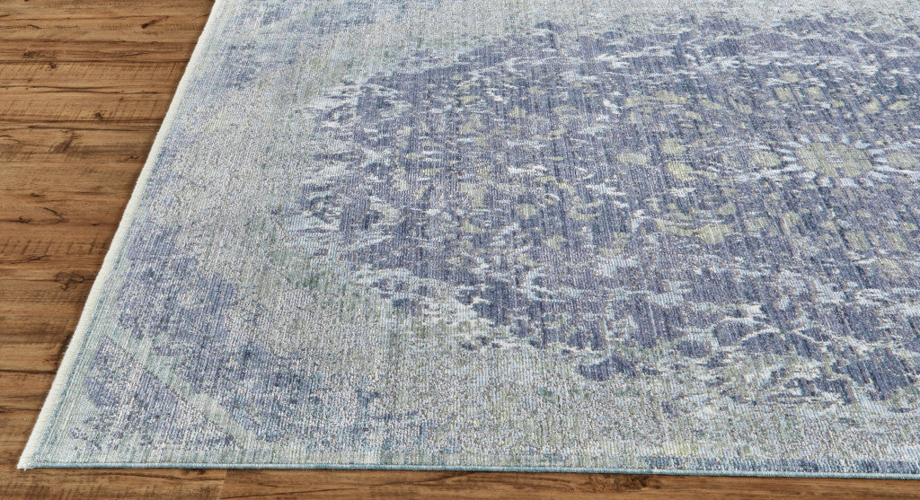 5' X 8' Blue Gray And Silver Abstract Distressed Area Rug With Fringe