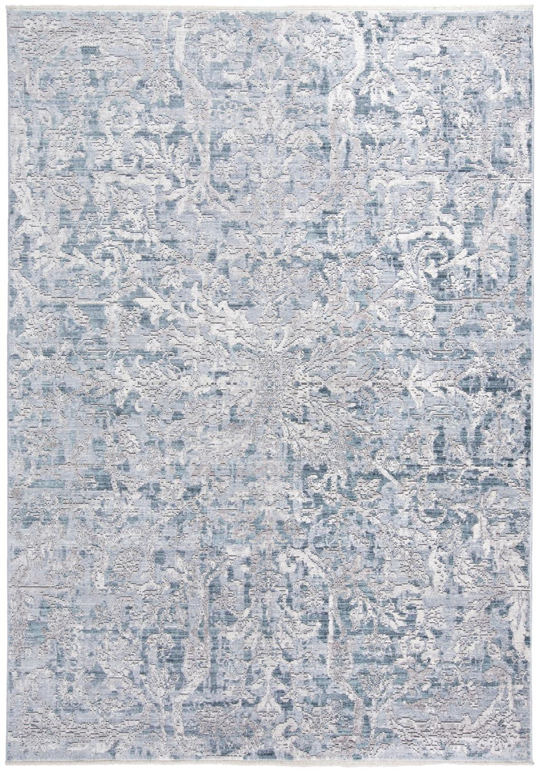 4' X 6' Blue and Gray Abstract Distressed Area Rug With Fringe