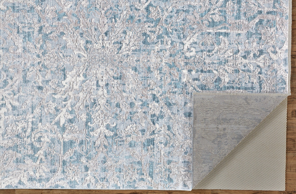 4' X 6' Blue Gray And Silver Abstract Distressed Area Rug With Fringe