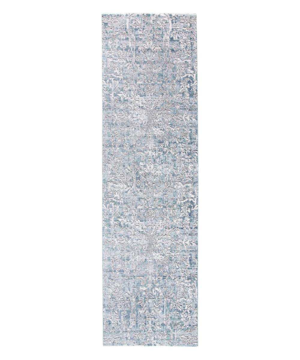 4' X 6' Blue and Gray Abstract Distressed Area Rug With Fringe