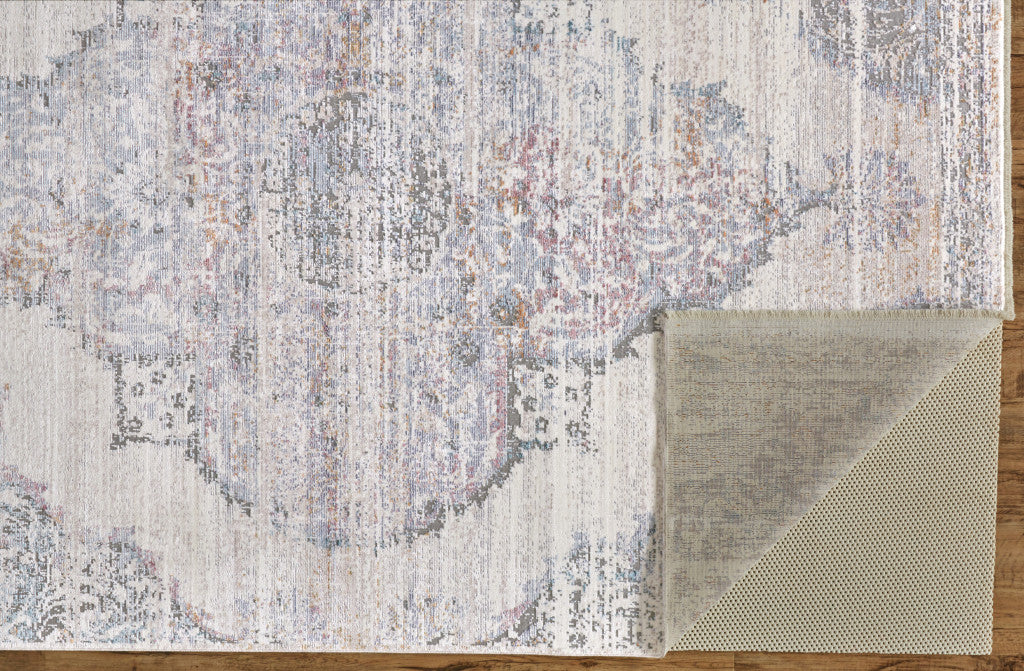 3' X 5' Ivory Gray And Pink Abstract Distressed Area Rug With Fringe